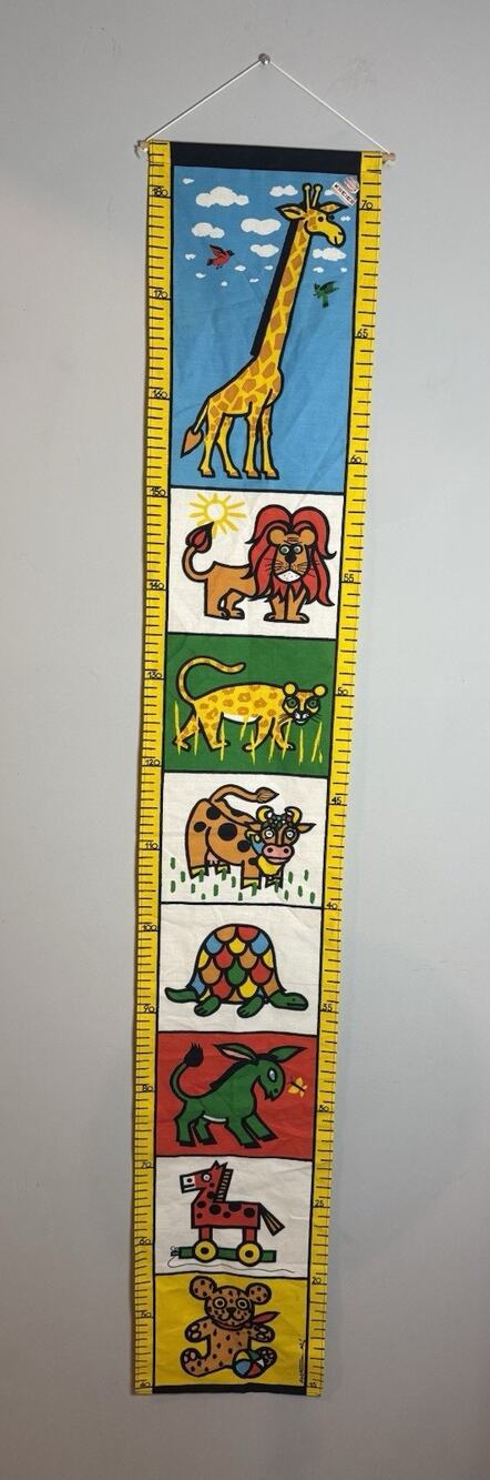 Vintage New Kreier Kids Fabric Growth Chart Animal Wall Hanging